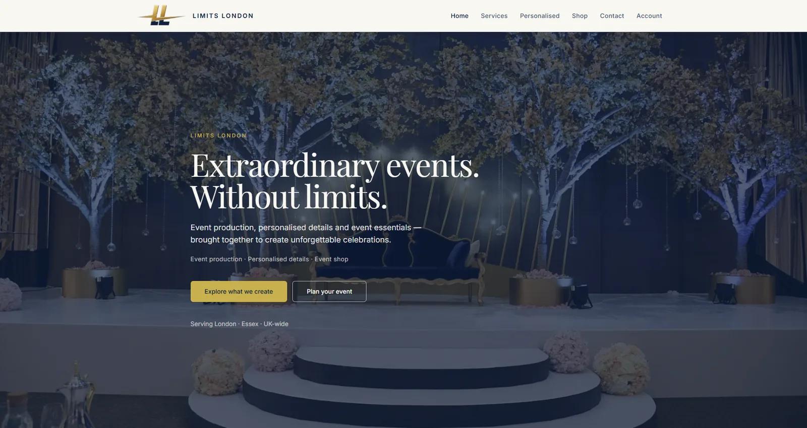 Limits London website, built by Boolet