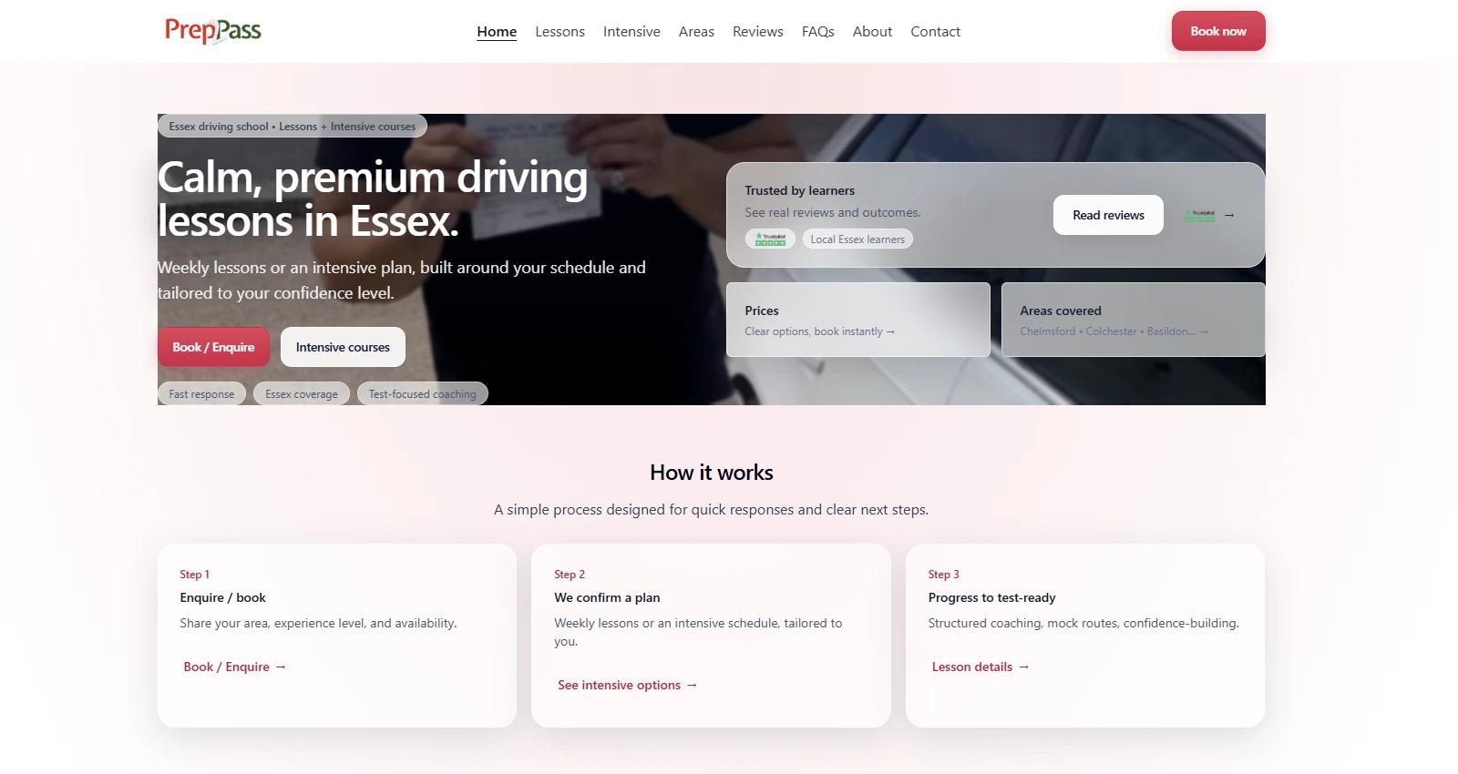 Prep2Pass Driving School website, built by Boolet