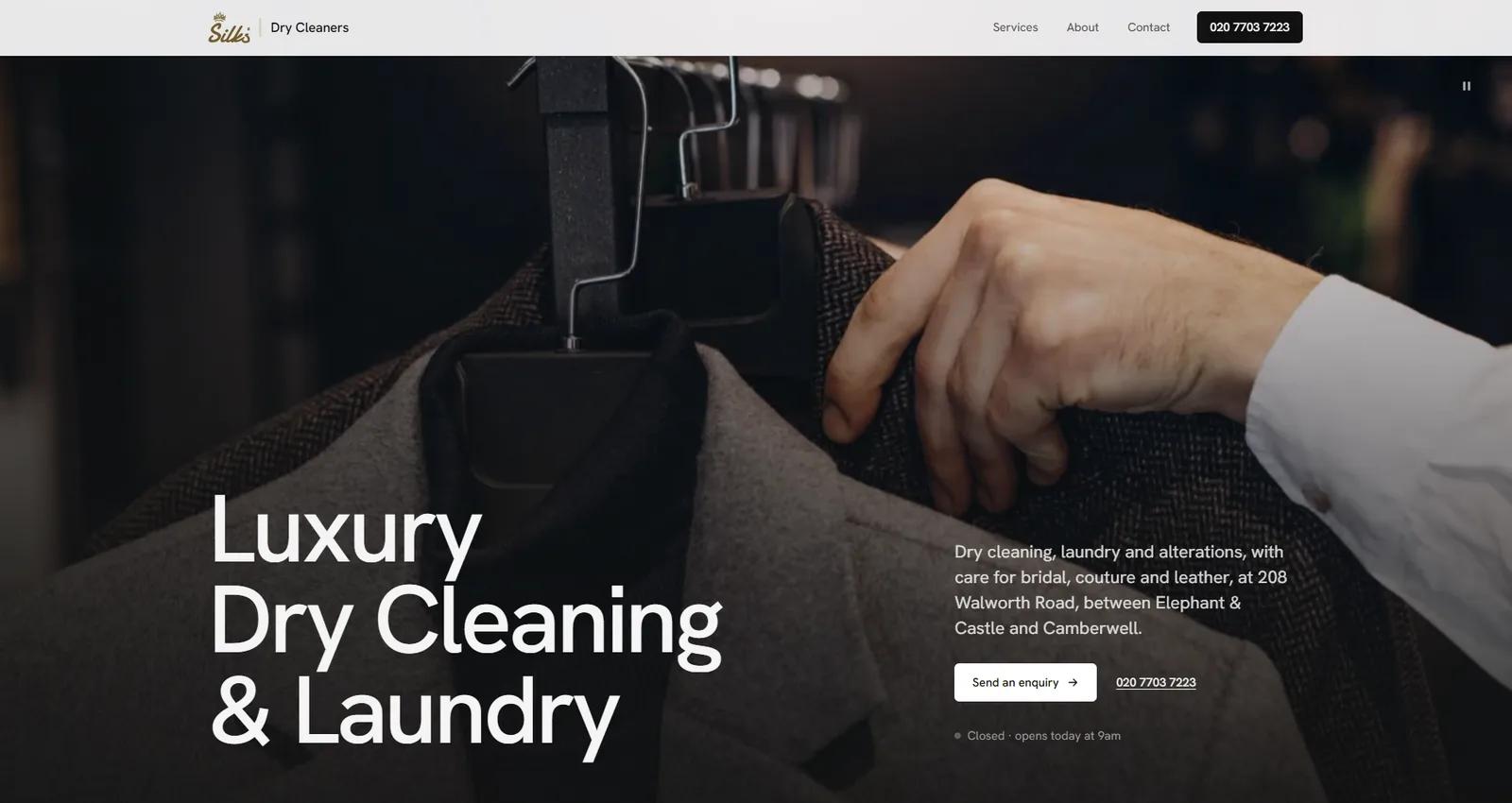 Silks Dry Cleaners website, built by Boolet
